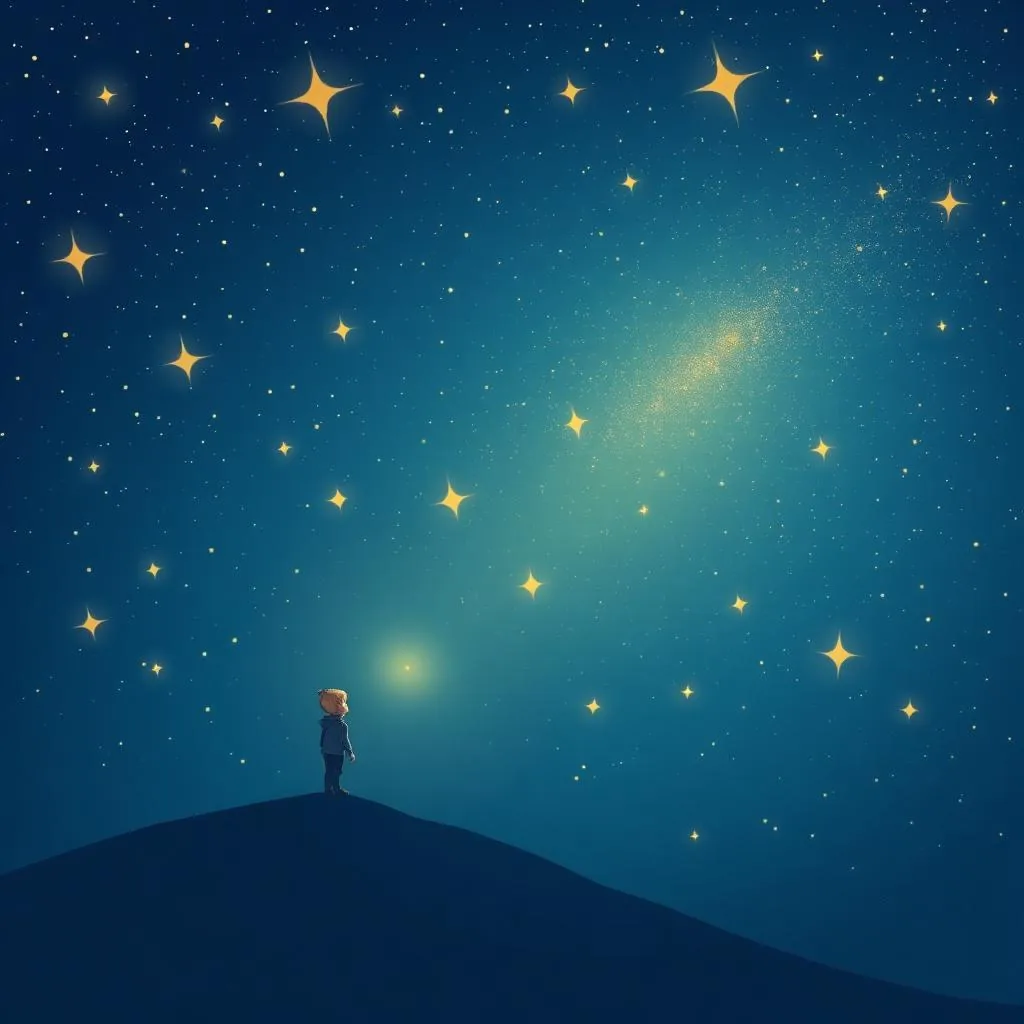 一个迷路的孩子被星星照亮 - 吃瓜网 404 安抚插画